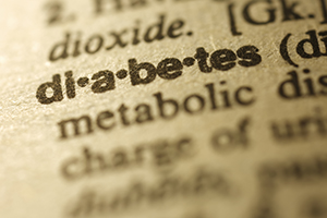 Selective focus on the word "Diabetes"，shot with very shallow depth of field.