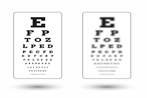 sharp and unsharp snellen chart with shadow on white background